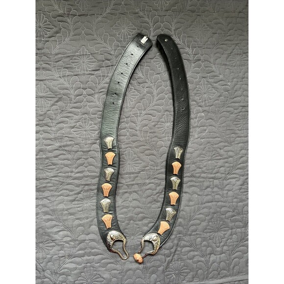 Streets Ahead VTG Silver & Rose Gold Medallion Black Leather Belt SZM/L RARE 42\